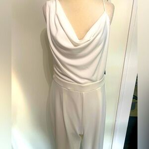 EXPRESS White Sleeveless Jumpsuit with Draped Neckline - Size M - NEW